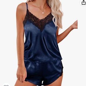 Dokotoo Women's Lace Trim Satin Sleepwear Cami Top and Shorts Pajama Set